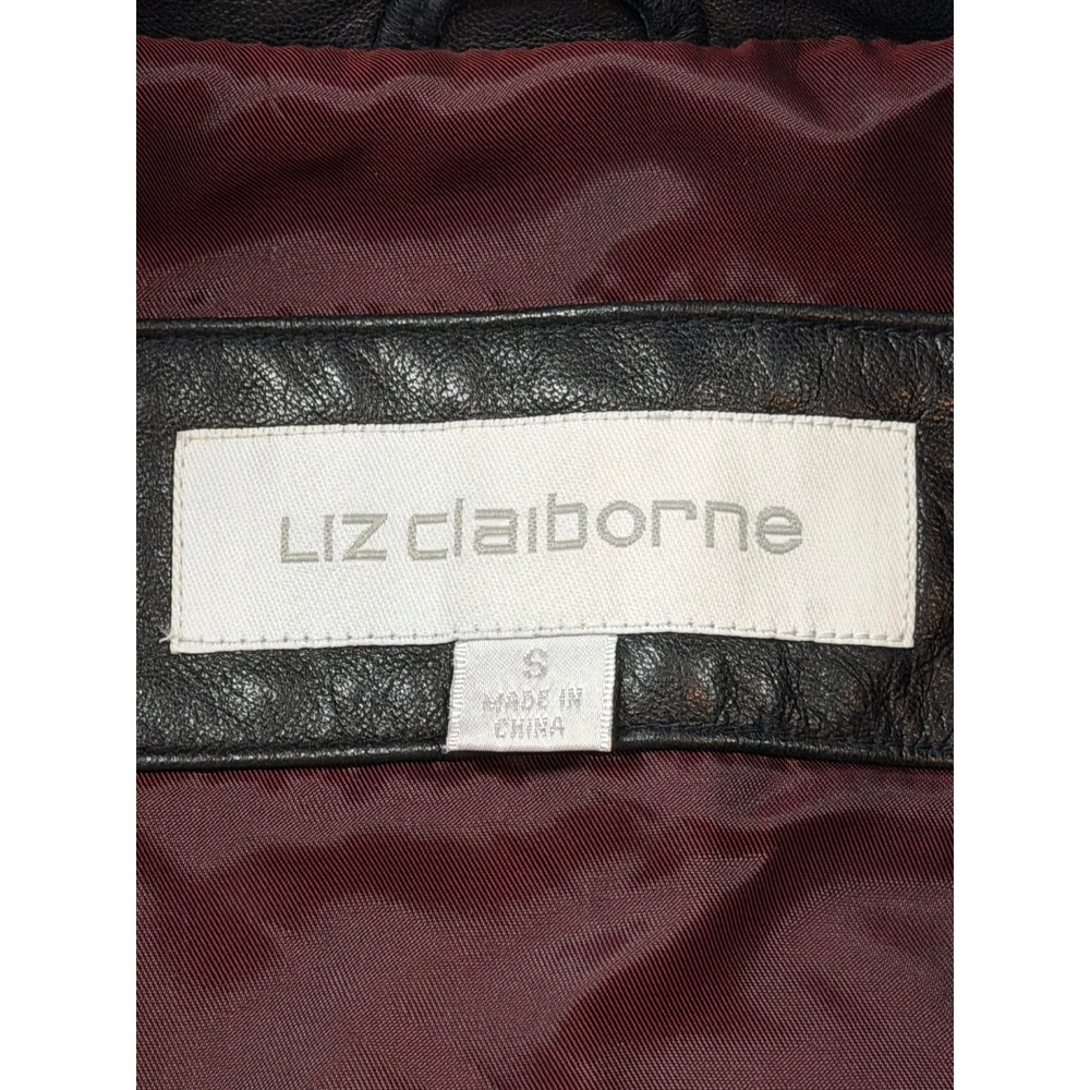 Liz Claiborne Leather Jacket Women Small Black Good Zip Front Collared 90s Style - Picture 4 of 8